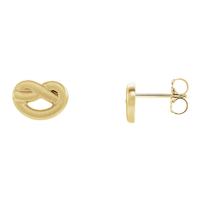 Dainty Gold Earrings-7mm x 10mm (3/8 Inch) 14k Yellow Gold Satin Knot Post Earrings