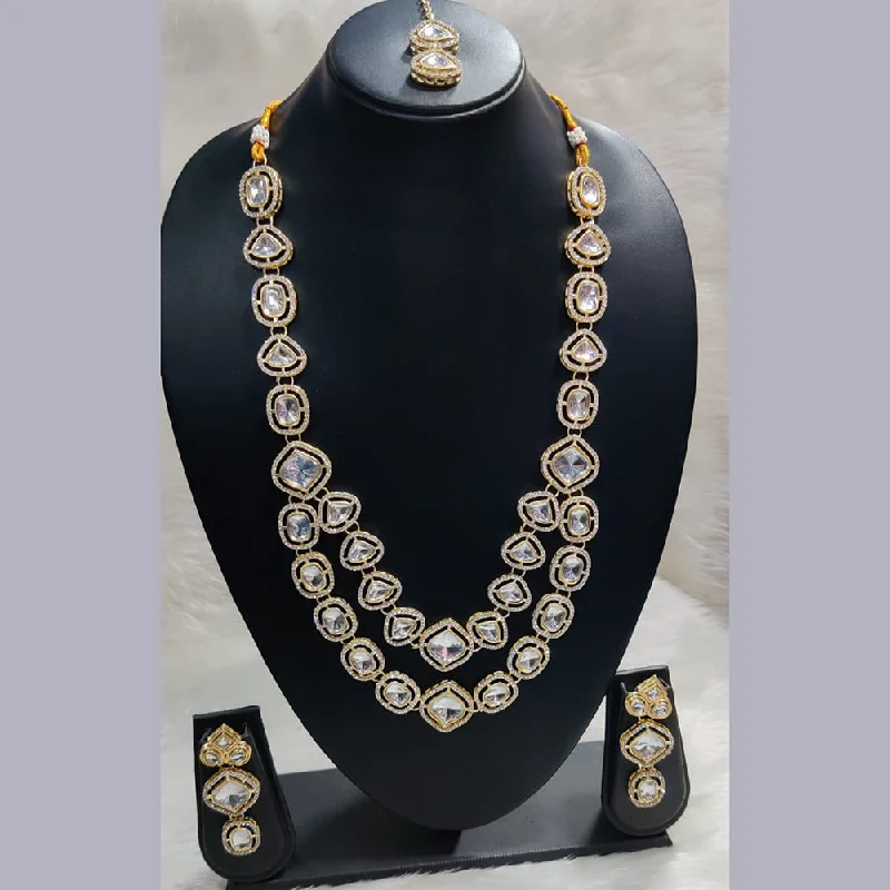 Vintage Chain Necklaces-Pooja Bangles Gold Plated Crystal Stone Long Necklace Set