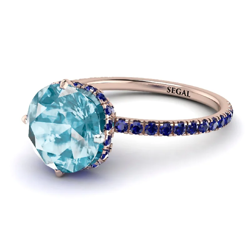 Stylish Gemstone Wedding Bands-Double Hidden Halo Aquamarine Engagement Ring - Angelina No. 414