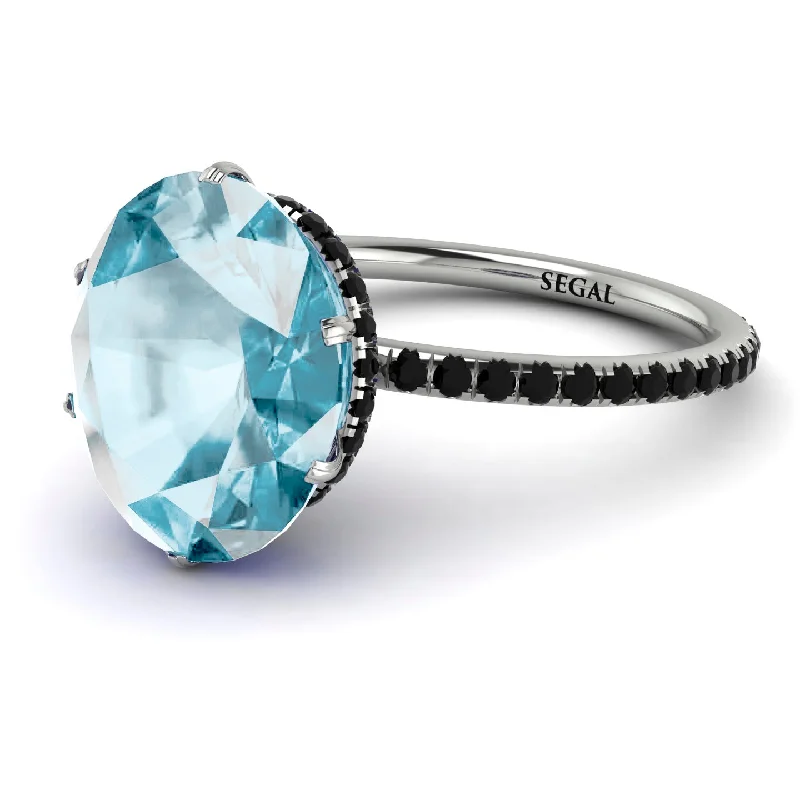 Designer Bridal Rings-Hidden Halo Oval Aquamarine Engagement Ring - Gemma No. 409