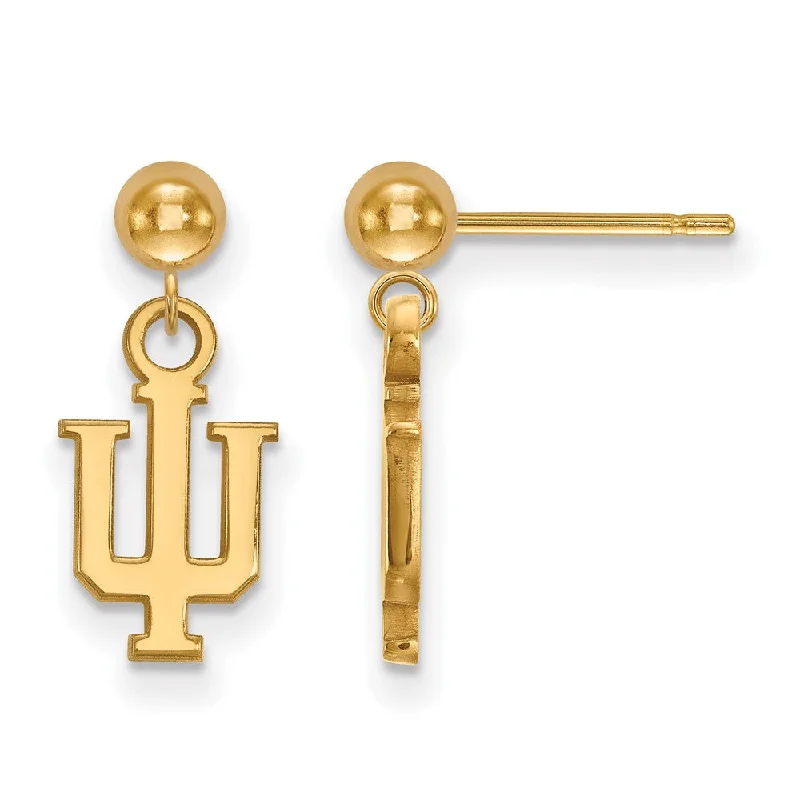 Retro Style Earrings-14k Yellow Gold Indiana University Ball Dangle Earrings