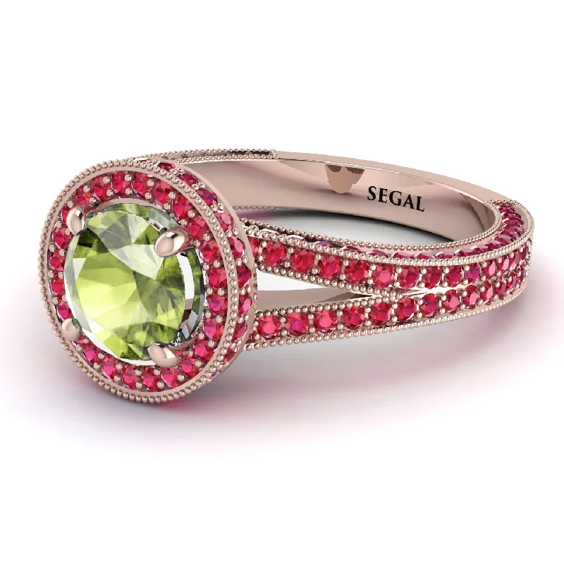 Beautiful Solitaire Rings-Milgrain Round Peridot Engagement Ring - Payton No. 711