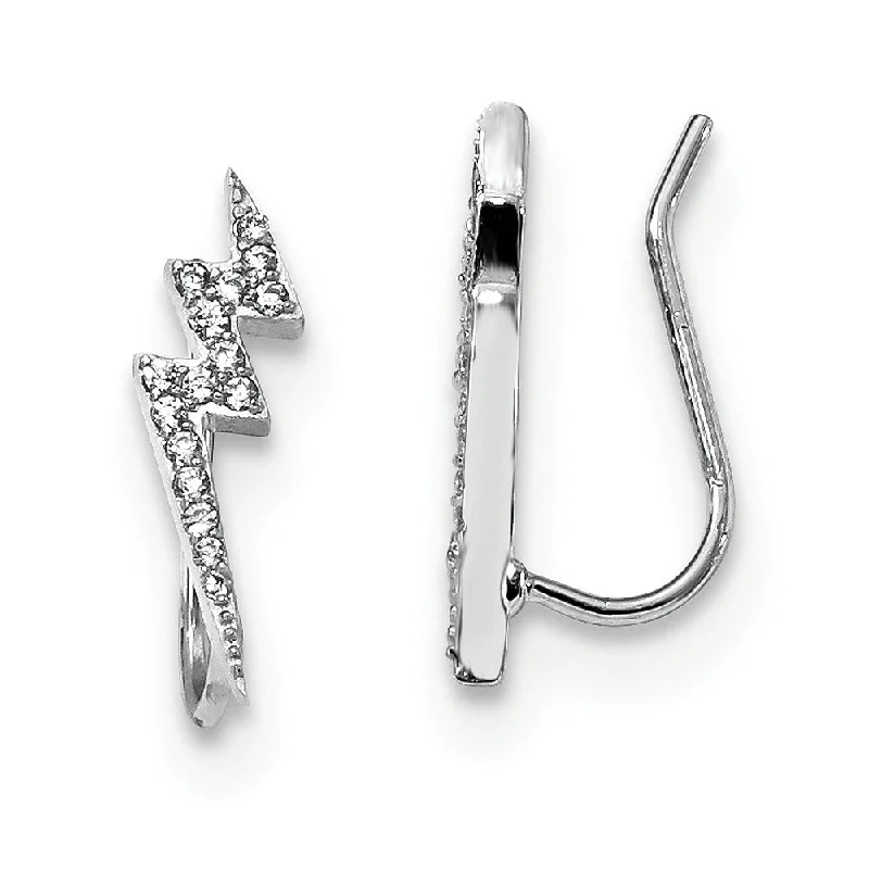 Retro Hoop Earrings-5 x 15mm Rhodium-Plated Sterling Silver CZ Lightning Bolt Ear Climbers