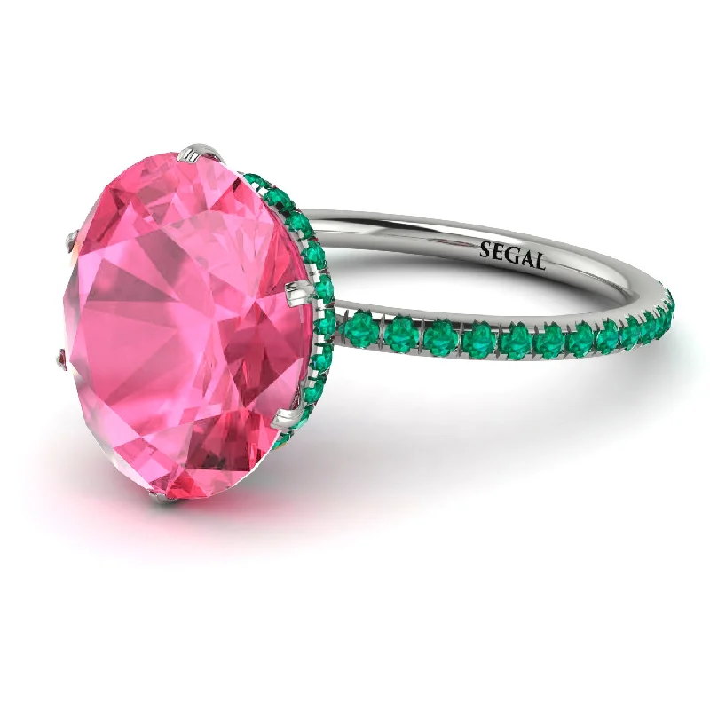 Birthstone Rings for Women-Hidden Halo Oval Pink Moissanite Engagement Ring - Gemma No. 806