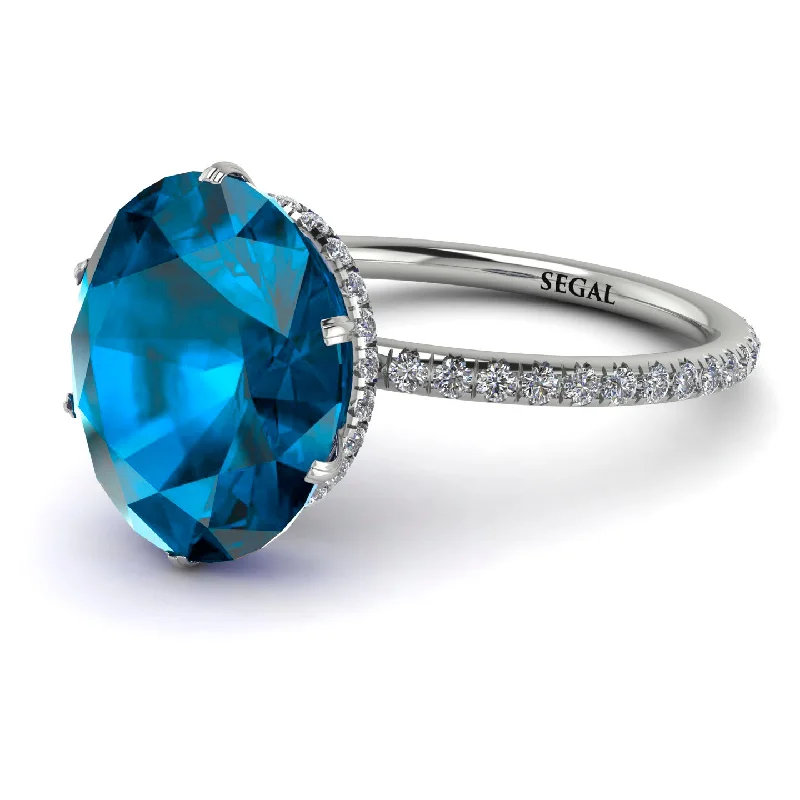 Fashionable Wedding Ring Sets-Hidden Halo Oval Blue Topaz Engagement Ring - Gemma No. 503