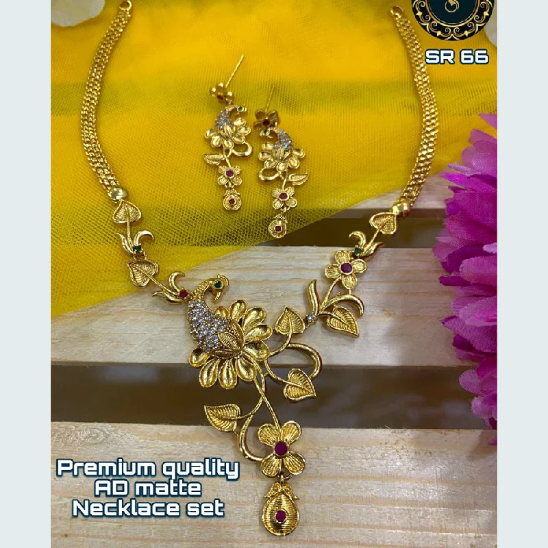 Elegant Silver Necklaces-Siara Collections Gold Plated Ad Stone Necklace Set