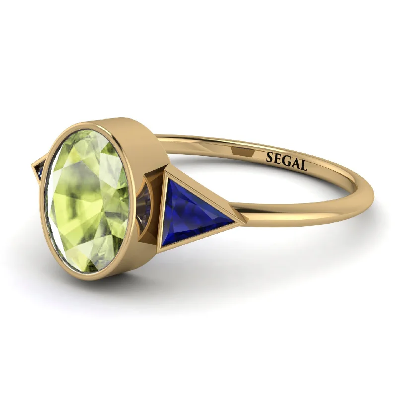 Minimalist Gold Rings-Geometrical Bezel Peridot Ring - Trinity No. 713