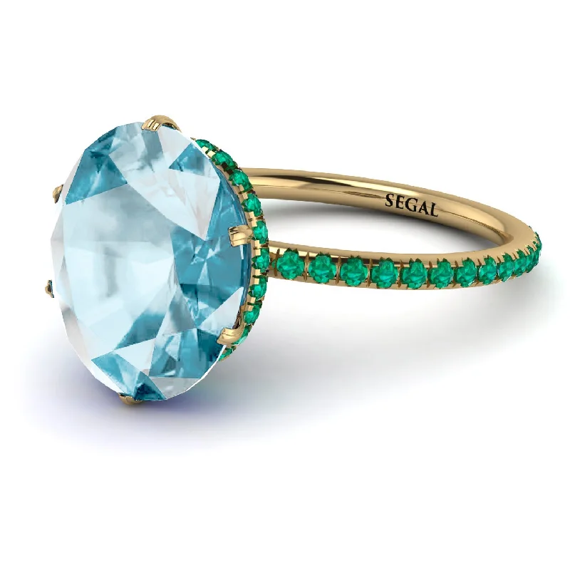 Modern Gemstone Rings-Hidden Halo Oval Aquamarine Engagement Ring - Gemma No. 404