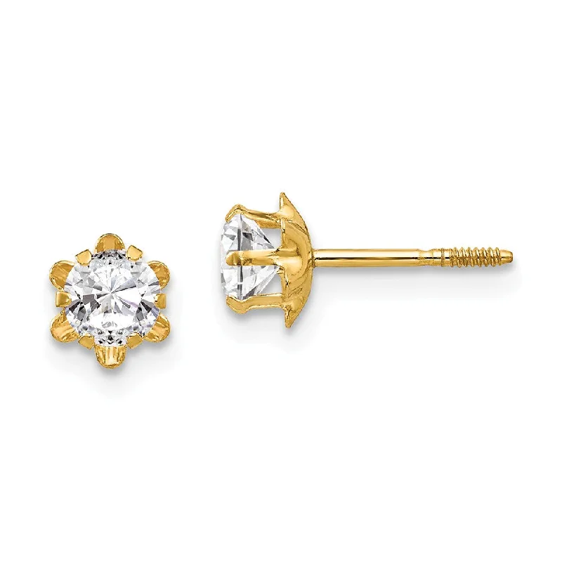 Designer Earrings-Kids 4mm Synthetic White Topaz & 14k Yellow Gold Screw Back Earrings