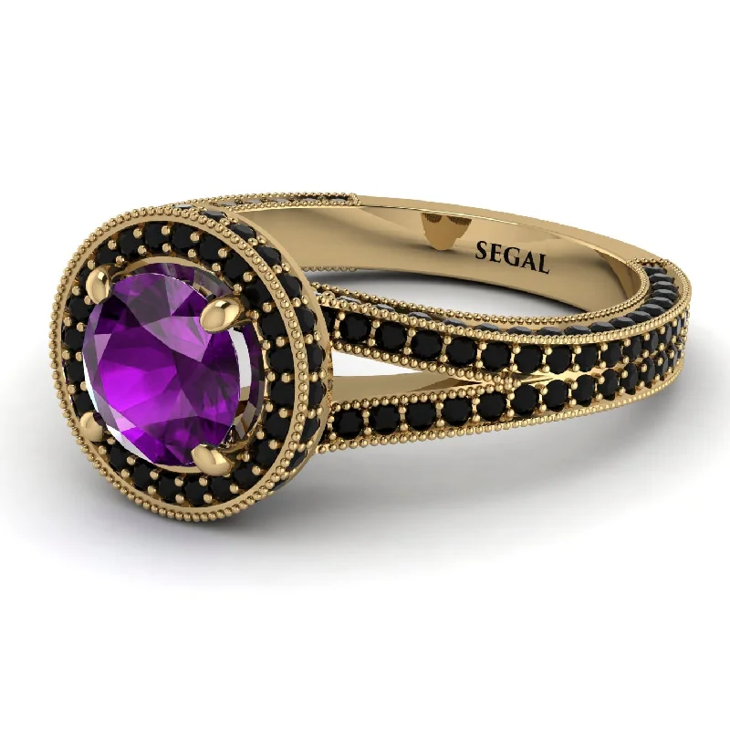 Colorful Engagement Rings-Milgrain Round Amethyst Engagement Ring - Payton No. 307