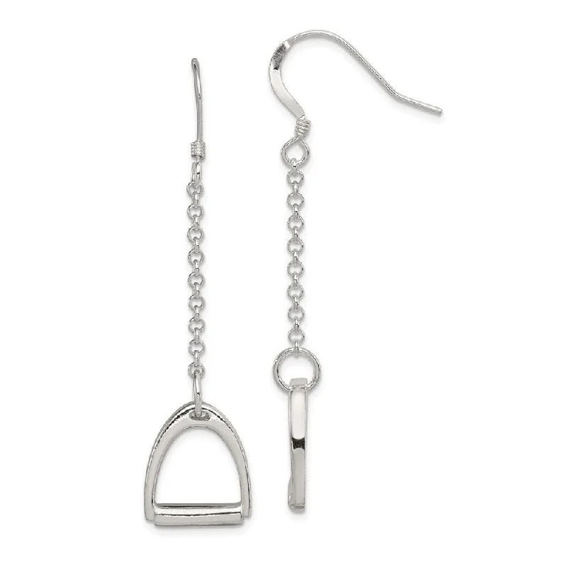 Luxury Gemstone Earrings-Polished Saddle Stirrup Chain Dangle Earrings in Sterling Silver