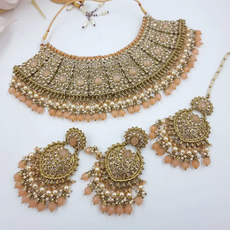 Stunning Pendant Necklaces for Brides-Jcm Gold Plated Crystal Stone And Pearls Choker Necklace Set