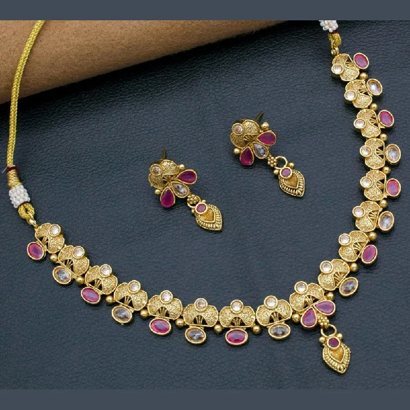 Cute Pearl Necklaces-Manisha Jewellery Gold Plated Crystal Stone Necklace Set