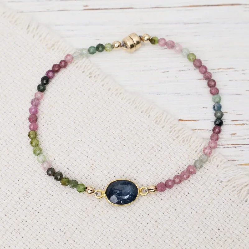 Beautiful Silver Chain Bracelets-Kyanite Link & Rainbow Tourmaline Bracelet