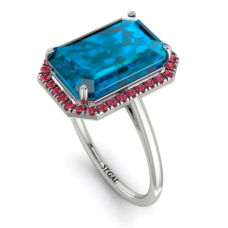 Affordable Diamond Rings-Halo Emerald Cut Blue Topaz Engagement Ring - Izabella No. 512