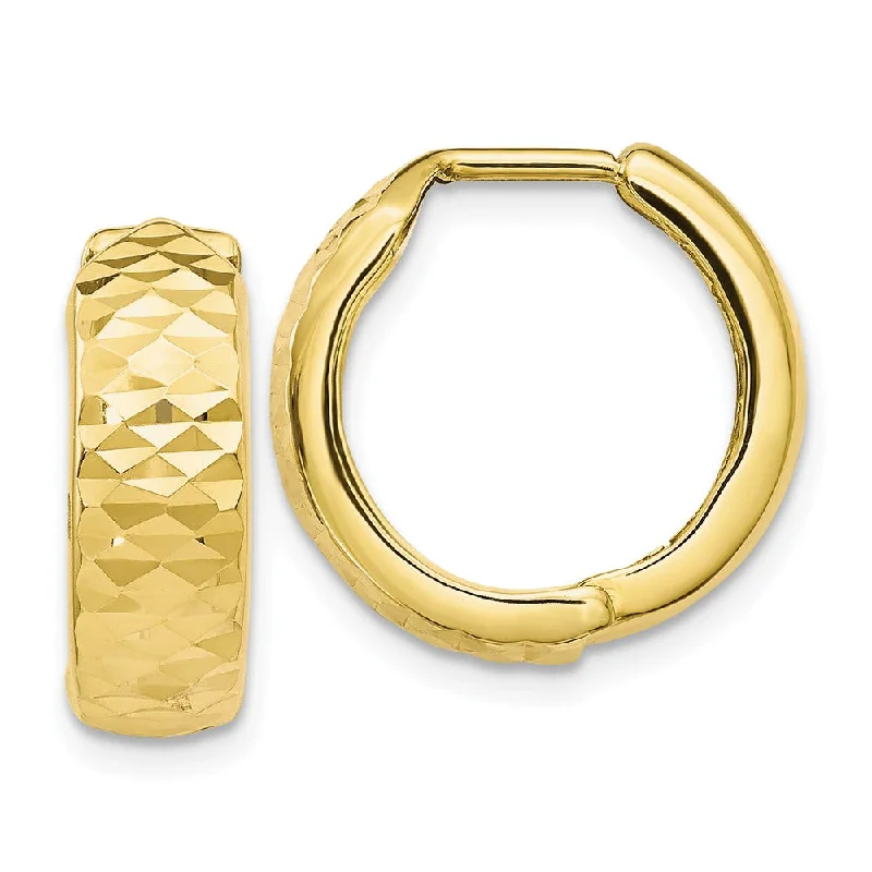 Oval Dangle Earrings-5mm 10k Yellow Gold Diamond Cut Hinged Huggie Hoops, 16mm (5/8 Inch)