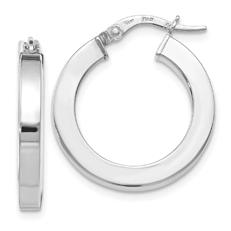 Minimalist Earrings for Women-3mm x 21mm (13/16 Inch) Polished 14k White Gold Square Tube Hoops