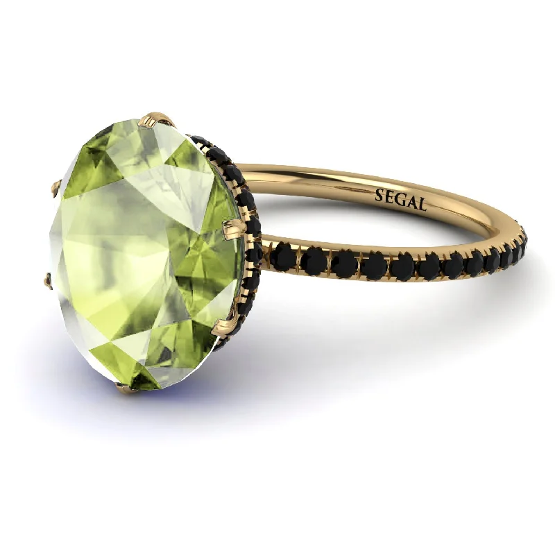 Custom Wedding Rings-Hidden Halo Oval Peridot Engagement Ring - Gemma No. 707