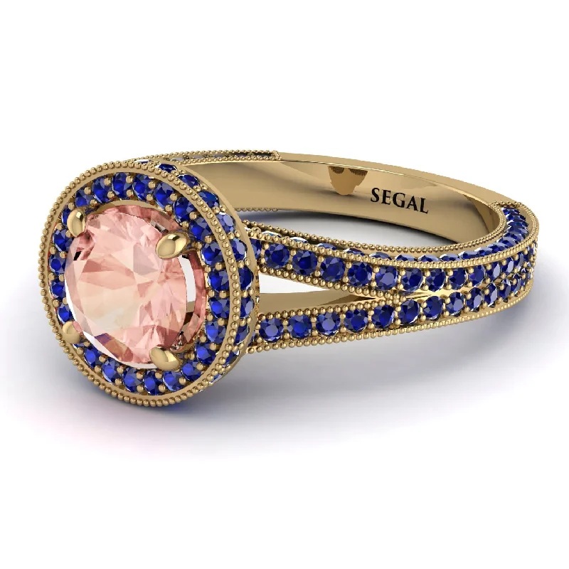 Luxury Bridal Rings-Milgrain Round Morganite Engagement Ring - Payton No. 913