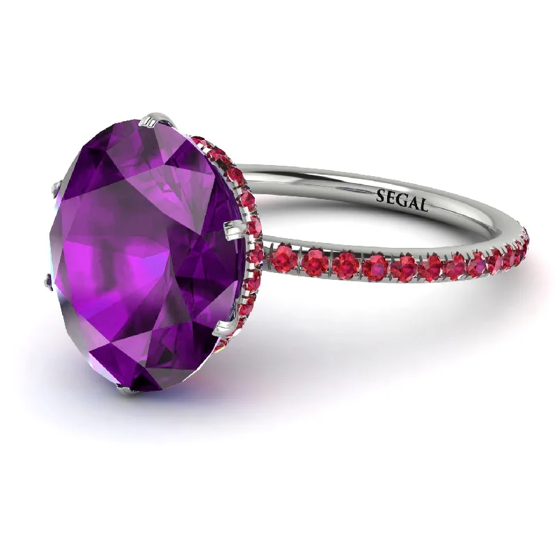 Vintage Wedding Bands for Women-Hidden Halo Oval Amethyst Engagement Ring - Gemma No. 312