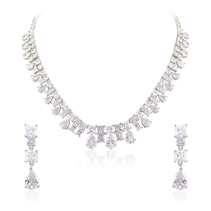 Bridal Necklaces-21 Nicole Jewellery Rhodium Plated Cubic Zirconia Necklace Set  - NL257