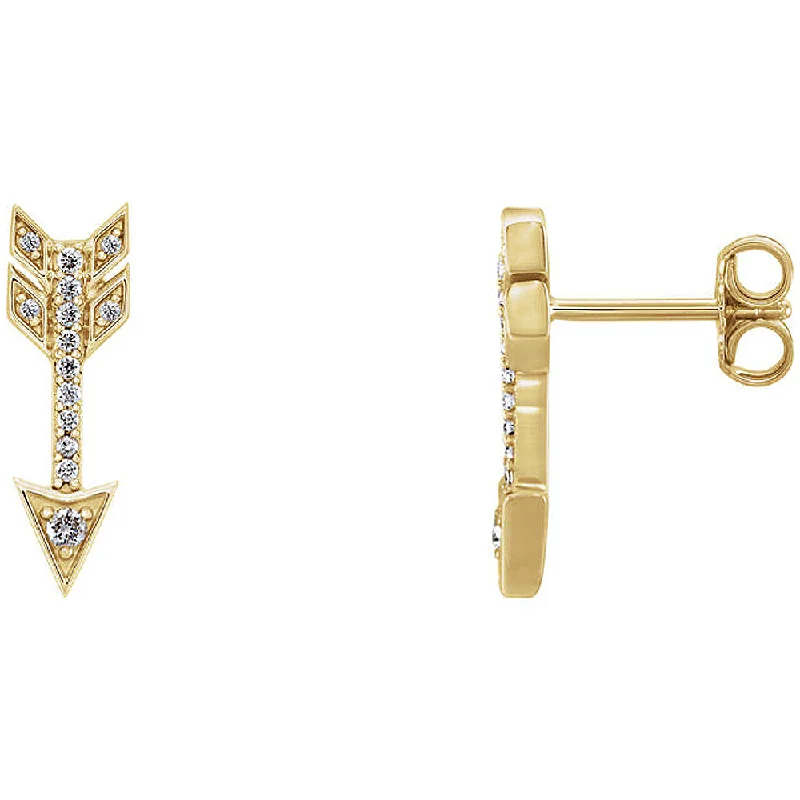 Long Earrings for Women-5mm x 17mm 14k Yellow Gold 1/6 CTW (G-H, I1) Diamond Arrow Earrings