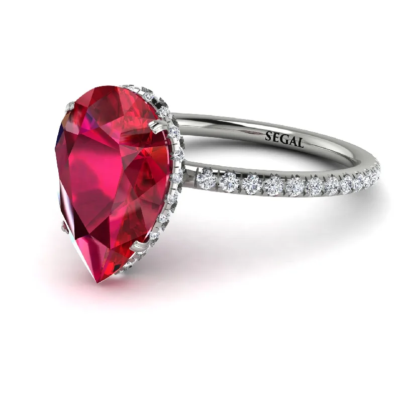 Luxury Silver Rings-Hidden Halo Elegant Pear Ruby Engagement Ring - Ariel No. 12