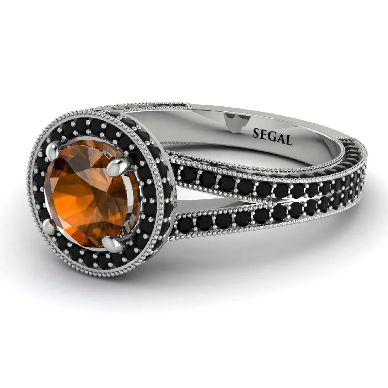 Trendy Wedding Bands-Milgrain Round Brown Diamond Engagement Ring - Payton No. 1109