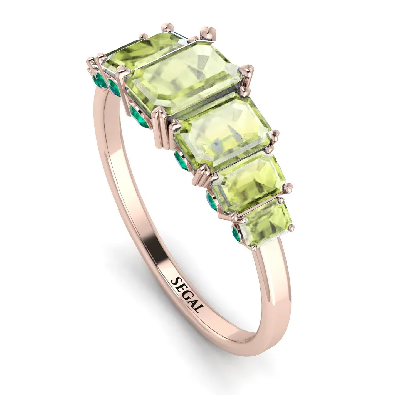 Custom Gemstone Rings-Emerald Cut Peridot Ring With Hidden Emeralds - Brynlee No. 705