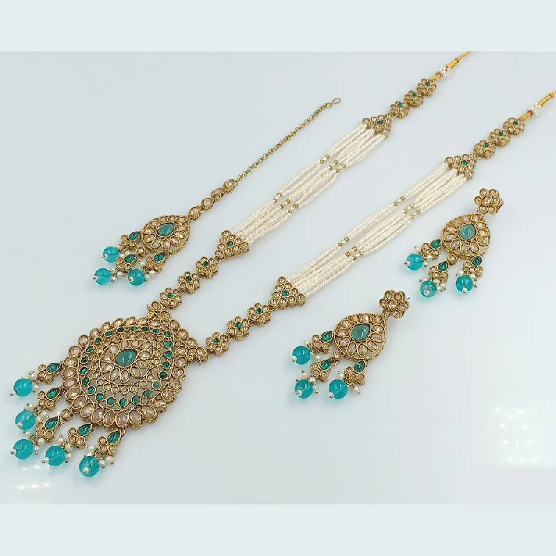 Statement Silver Necklaces-Rani Sati Jewels Gold Plated Crystal Stone Long Necklace Set