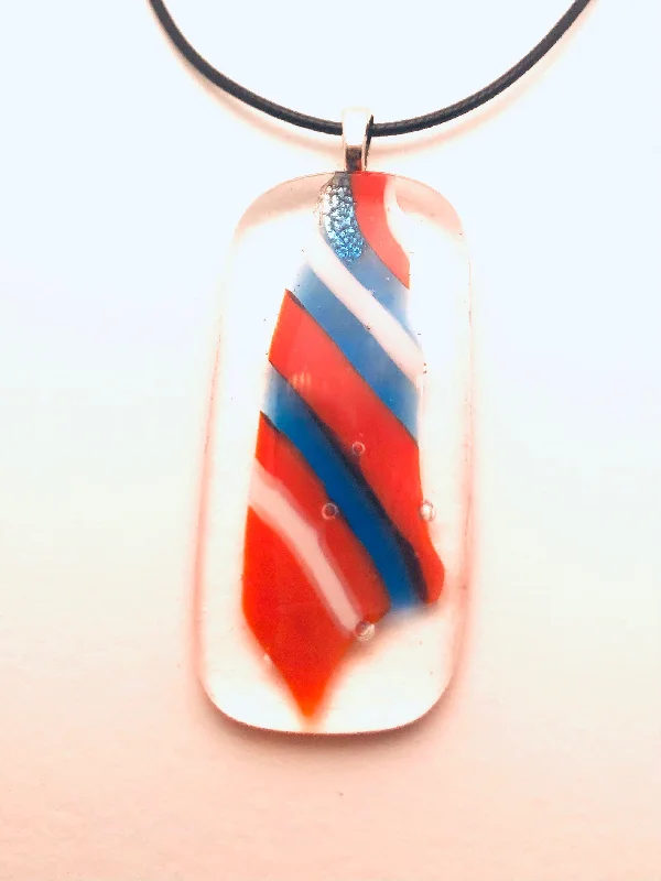 Beautiful Opal Necklaces-Necklace with fused Glass Pendant, large Pendant, long, clear with stripes