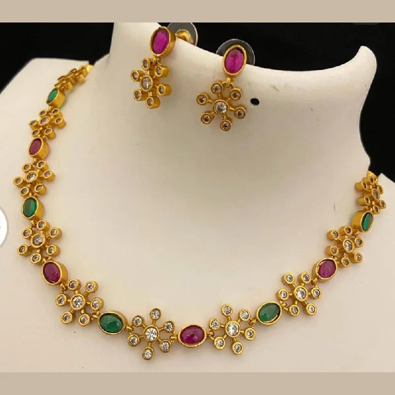 Romantic Crystal Necklaces-India Art Gold Plated Austrian Stone Necklace Set