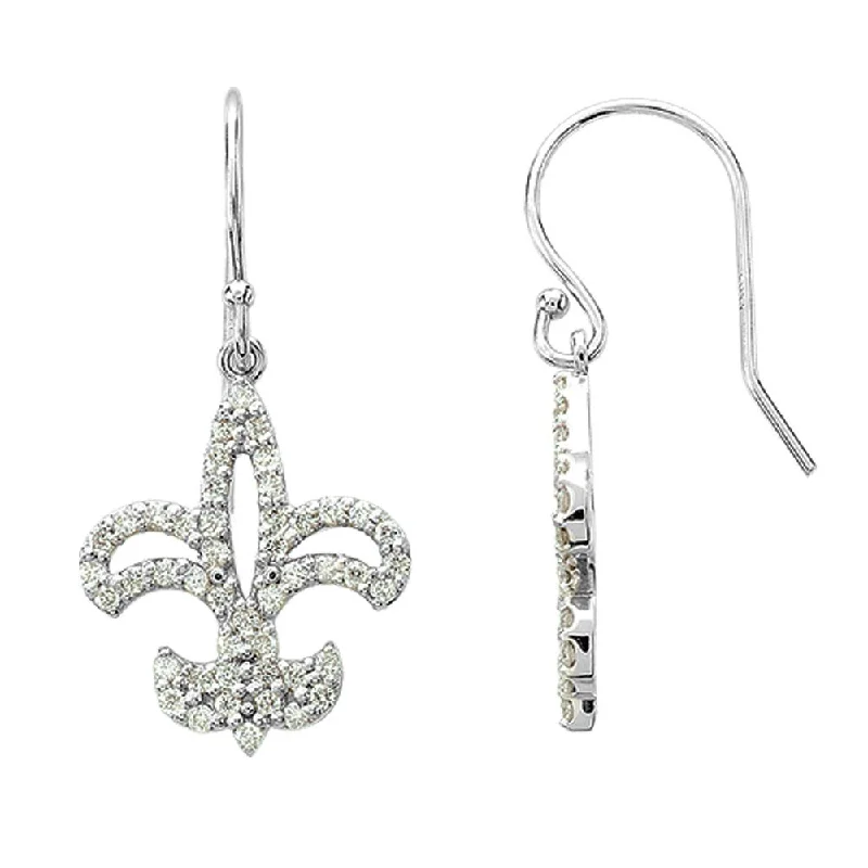 Modern Dangle Earrings-1/2 cttw Diamond Fleur-De-Lis Earrings in 14k White Gold