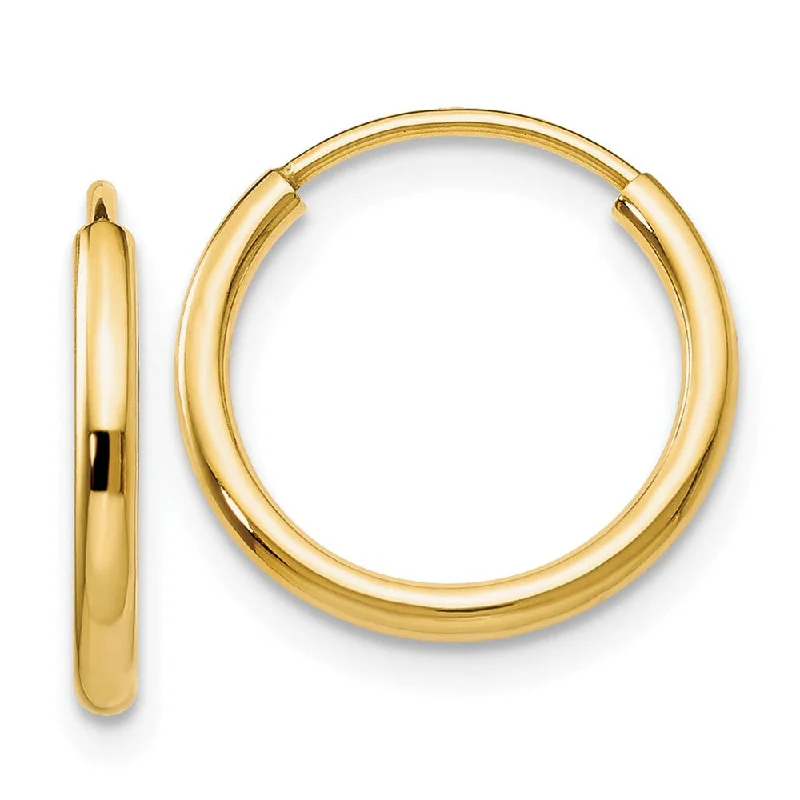 Designer Drop Earrings-1.5mm x 13mm 14k Yellow Gold Polished Round Endless Hoop Earrings