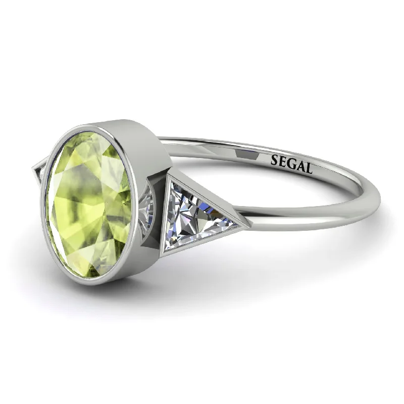 Luxury Diamond Wedding Rings-Geometrical Bezel Peridot Ring - Trinity No. 703