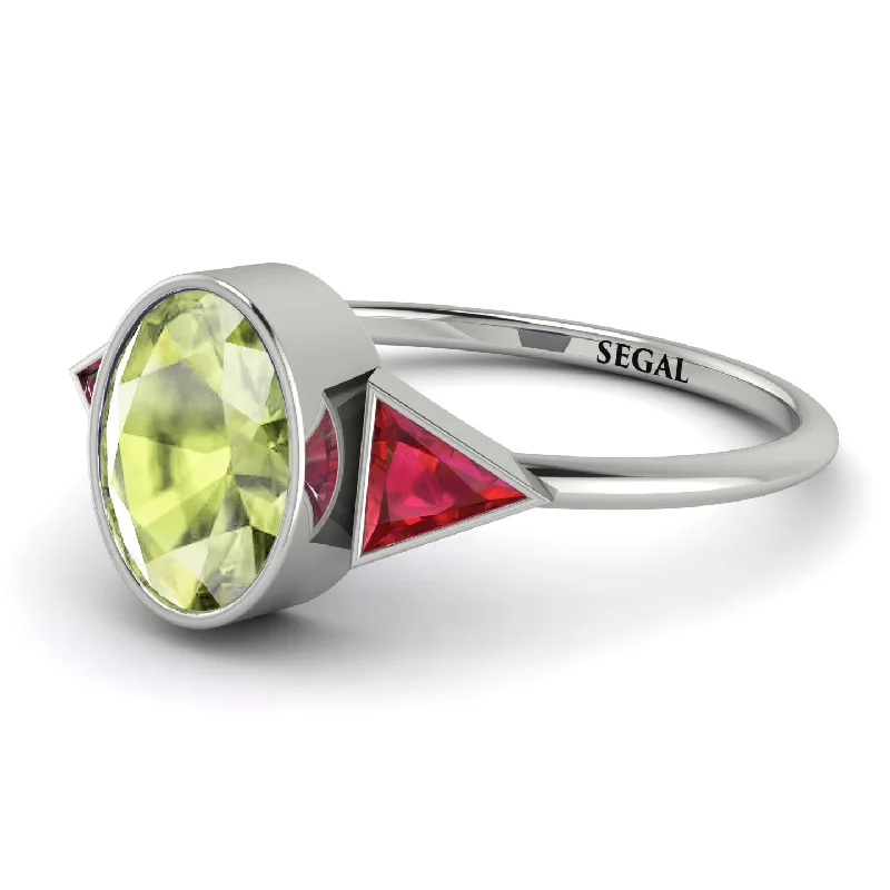 Wedding Bands for Women-Geometrical Bezel Peridot Ring - Trinity No. 712