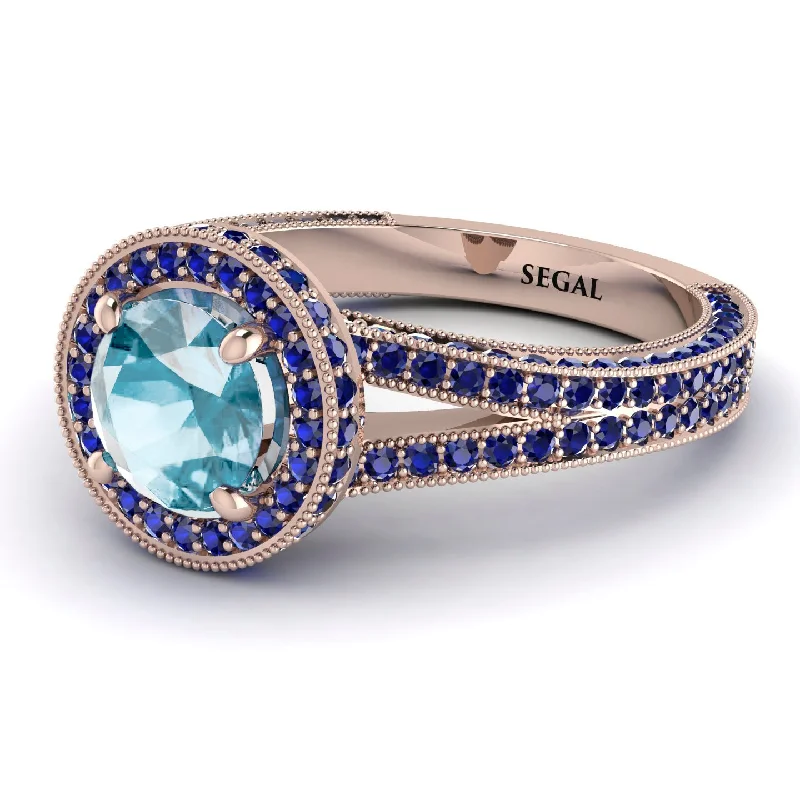 Stylish Gemstone Rings-Milgrain Round Aquamarine Engagement Ring - Payton No. 414