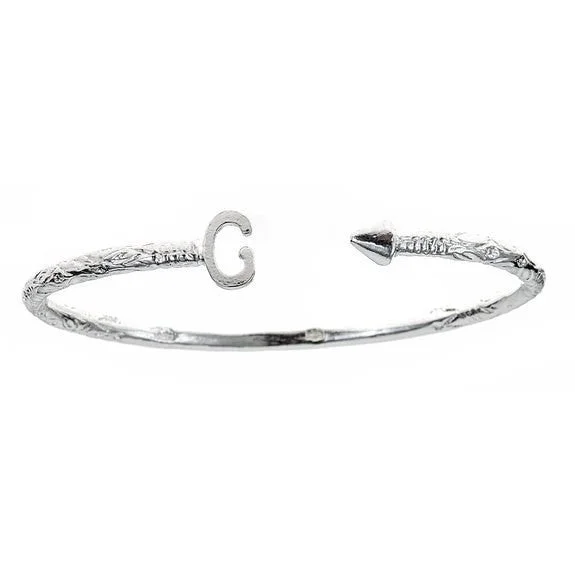 Simple Silver Wedding Bangles-Better Jewelry Personalized Letter + Arrow End West Indian Bangle .925 Sterling Silver