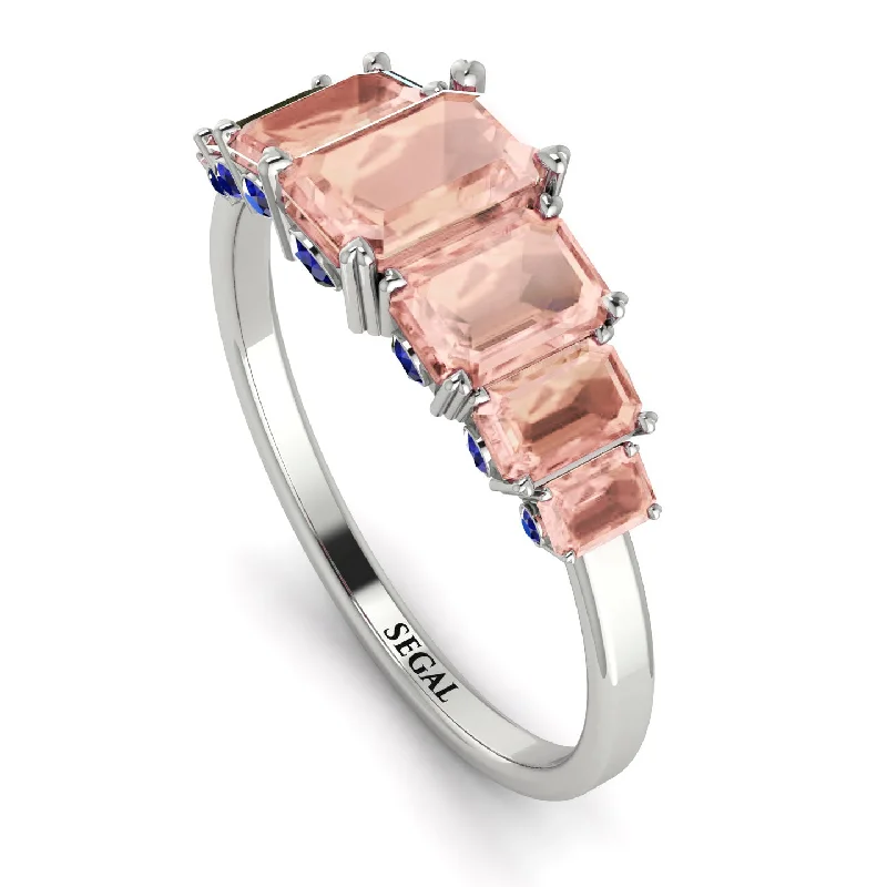 Vintage Engagement Rings-Emerald Cut Morganite Ring With Hidden Sapphires - Brynlee No. 915