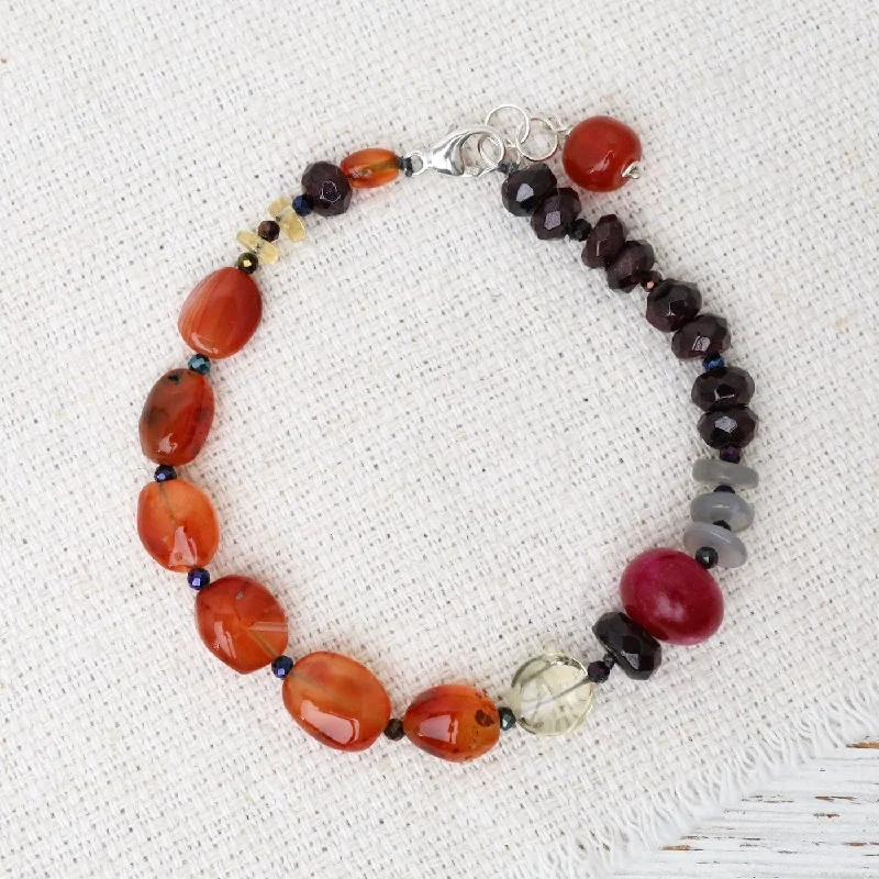 Simple Silver Bracelets-Carnelian Mix Bracelet