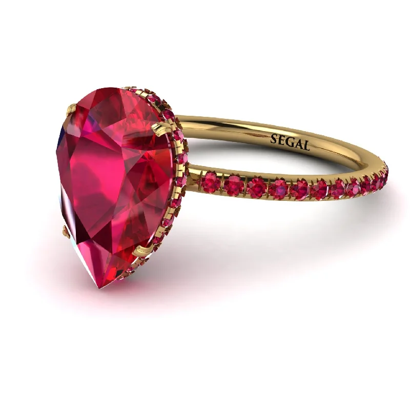 Trendy Rings for Men-Hidden Halo Elegant Pear Ruby Engagement Ring - Ariel No. 55