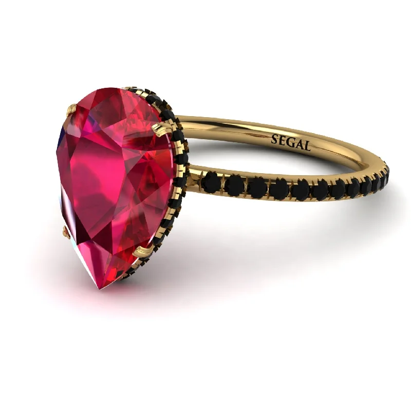 Unique Wedding Bands-Hidden Halo Elegant Pear Ruby Engagement Ring - Ariel No. 40