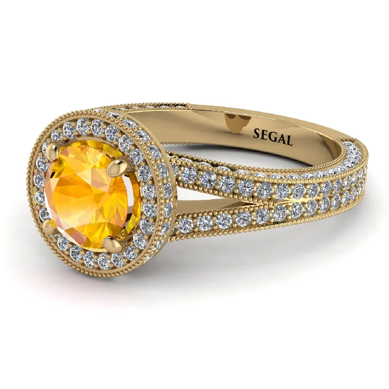 Modern Engagement Rings-Milgrain Round Yellow Diamond Engagement Ring - Payton No. 1001