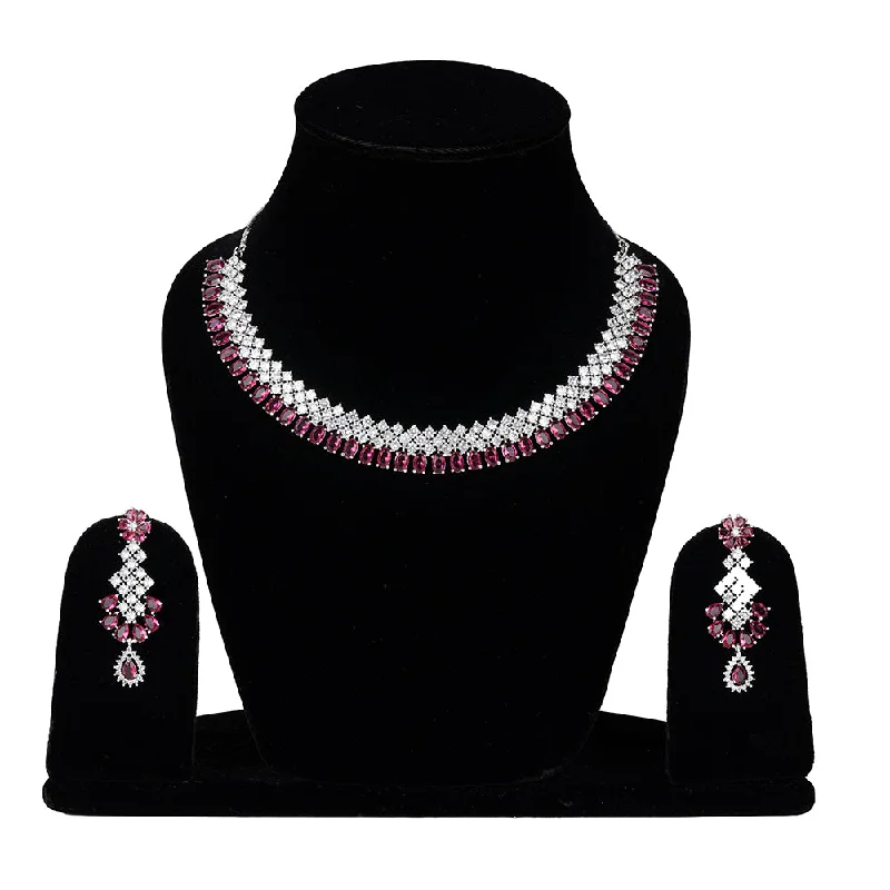 Fine Silver Necklaces-Exotica Collection American Diamond Necklace Set