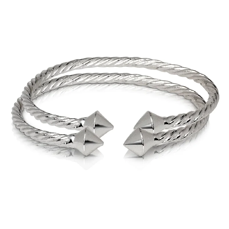 Bangles for Bridesmaids-Better Jewelry, Thick Pyramid Coiled Rope Silver West Indian Bangles, 1 pair