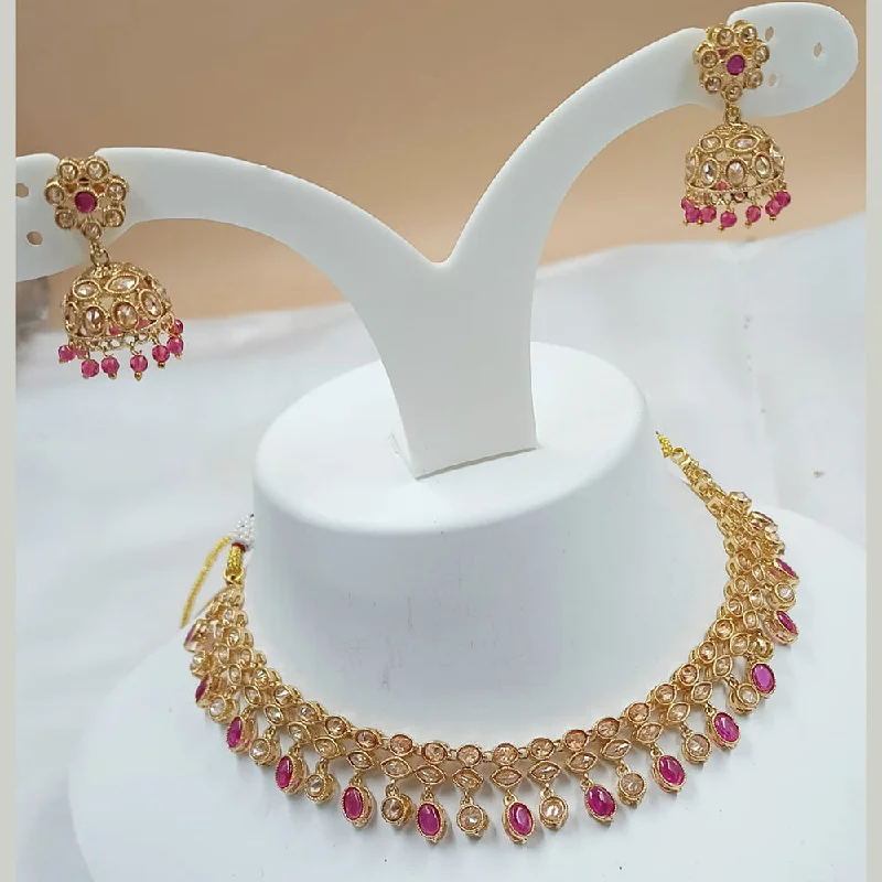 Elegant Silver Necklaces-Padmawati Bangles Gold Plated Crystal Stone And Pearls Choker Necklace Set