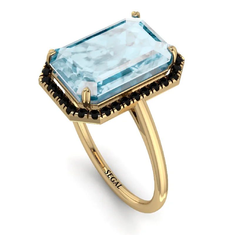 High-End Wedding Bands-Halo Emerald Cut Aquamarine Engagement Ring - Izabella No. 407