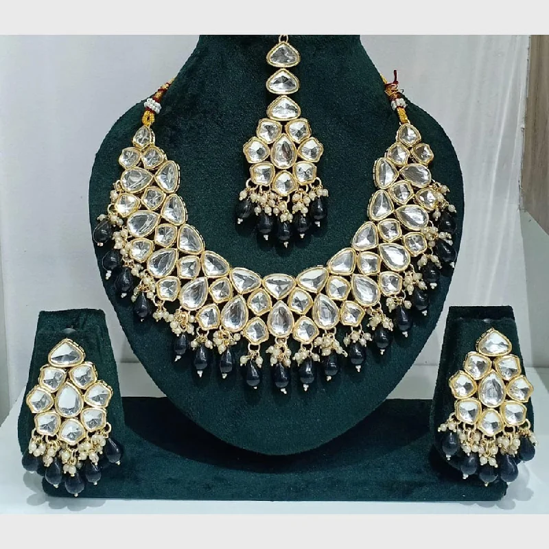 Custom Choker Necklaces-Kavita Art Gold Plated Crystal Stone And Pearls Necklace Set