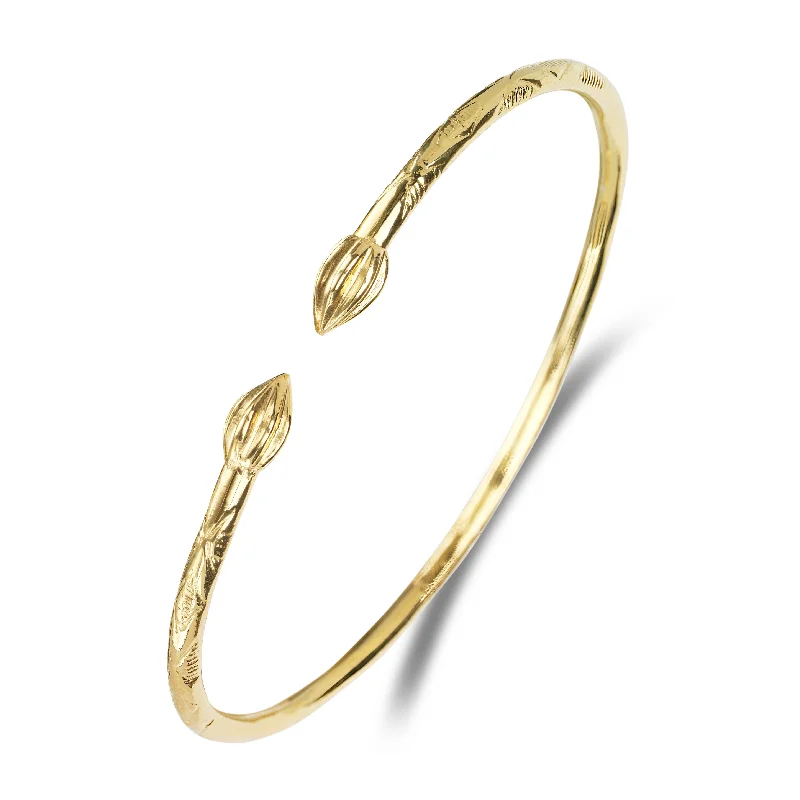 High-End Silver Bangles-Better Jewelry Solid Yellow Gold Classic West Indian Bangle Cocoa Pods