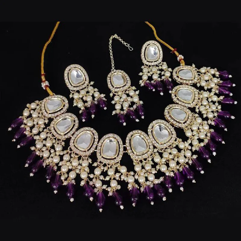 Delicate Gold Necklaces-SNERA Gold Plated Crystal Stone And Pearl Necklace Set